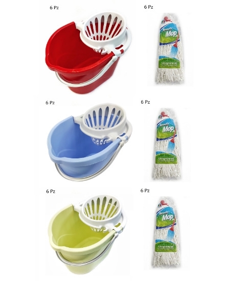 Immagine di SECCHIO GOLDEN - MOP 6PZ / Rosso-Lavanda-Verde pallido chiaro